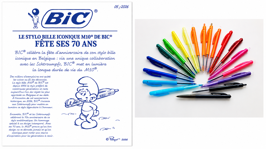 BIC célèbre les 70 ans des biros M10 avec les Schtroumpfs
